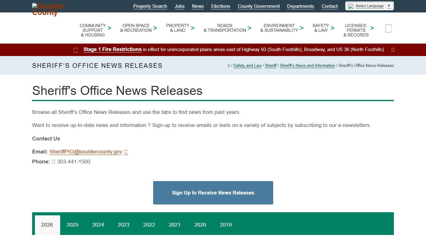 Sheriff's Office News Releases - Boulder County