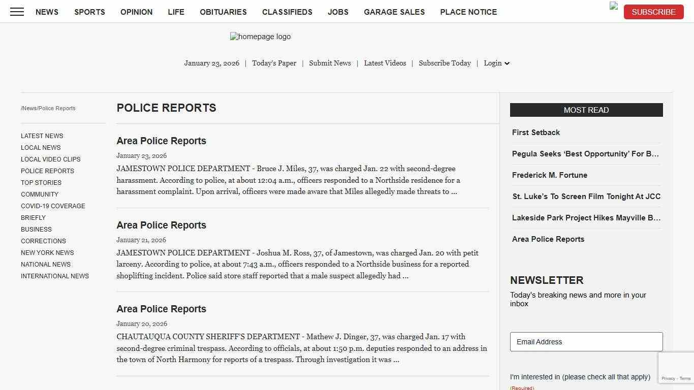 Police Reports News, Sports, Jobs - Post Journal